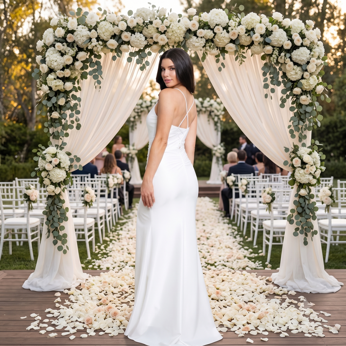 Dos nu de robe de mariée avec fines bretelles croisées et laçage style corset sur une coupe sirène ajustée.