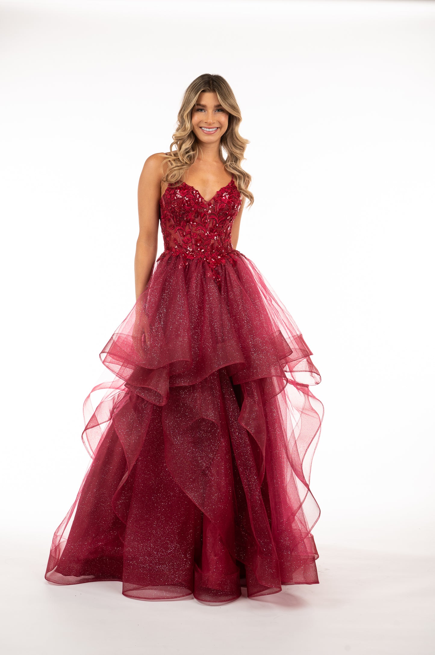 Robe de bal bourgogne avec jupe en tulle à paillettes argentées